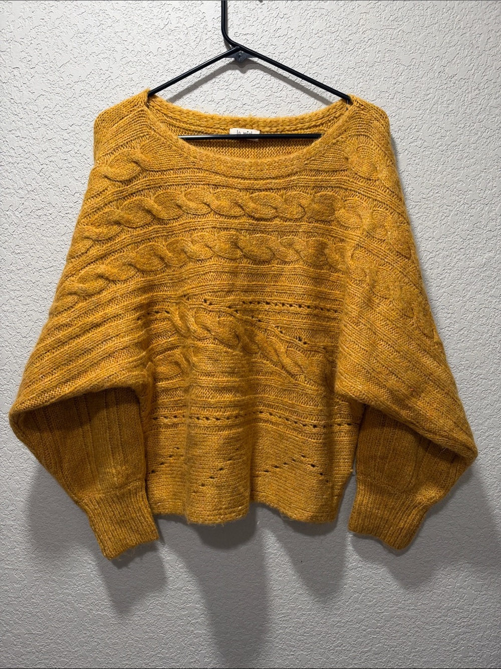 LA MIEL Mustard Cable-Knit Scoop Neck Sweater